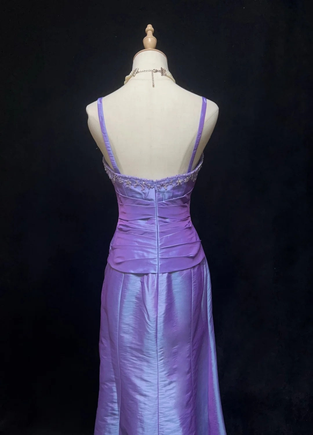 Simple Prom Dresses Sheath Spaghetti Strap Lilac Floor Length Taffeta Formal Evening Dress N3696