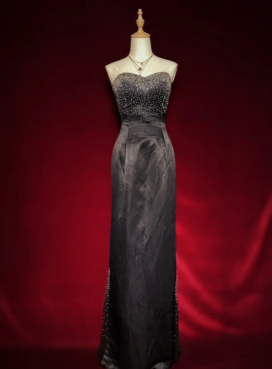 Modest Prom Dresses Inspo Sheath Sweetheart Black Tie Dress With Beading For Women Formal Gown N3264