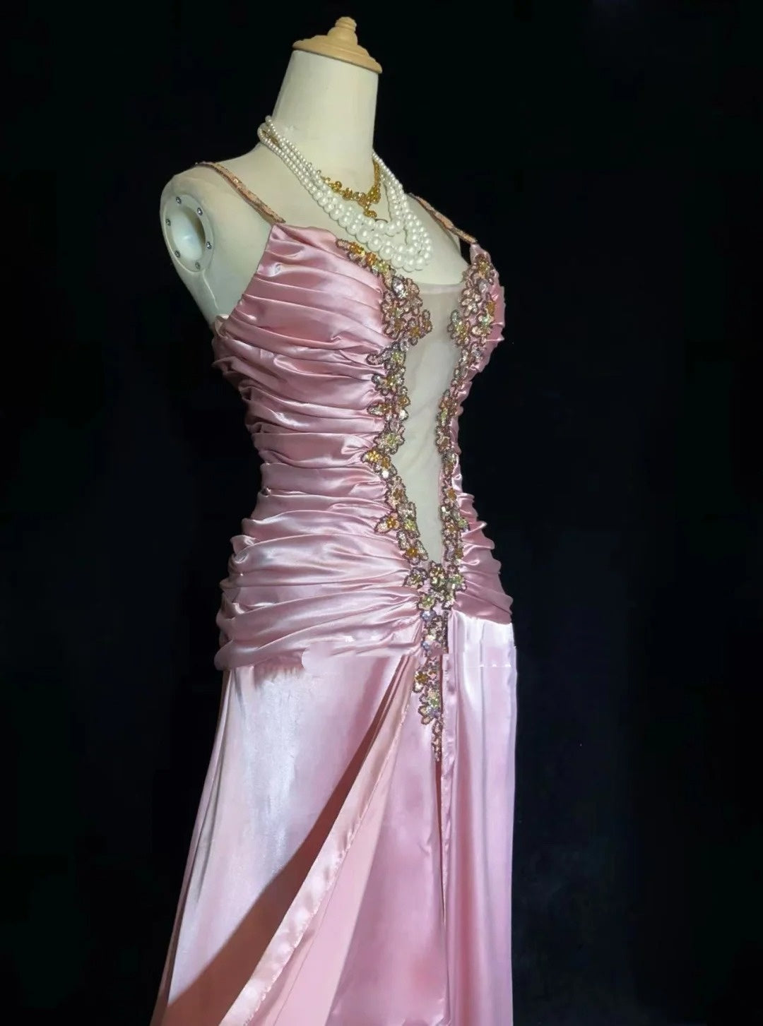Vintage Prom Dresses 80s Mermaid Spaghetti Strap Pink Satin Long Formal Evening Outfits N3479