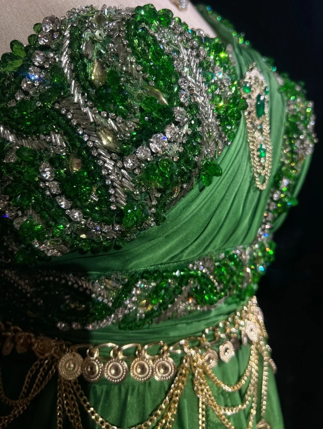Sexy A Line One Shoulder Green Chiffon With Beads Gem Crystals Formal Dress Long Prom Dresses N2697