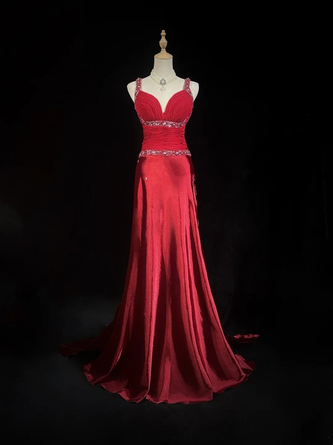 Classy Mermaid Sweetheart Straps Red With Beading Folds Sleeveless Long Formal Dress Gown Prom Dresses N2449