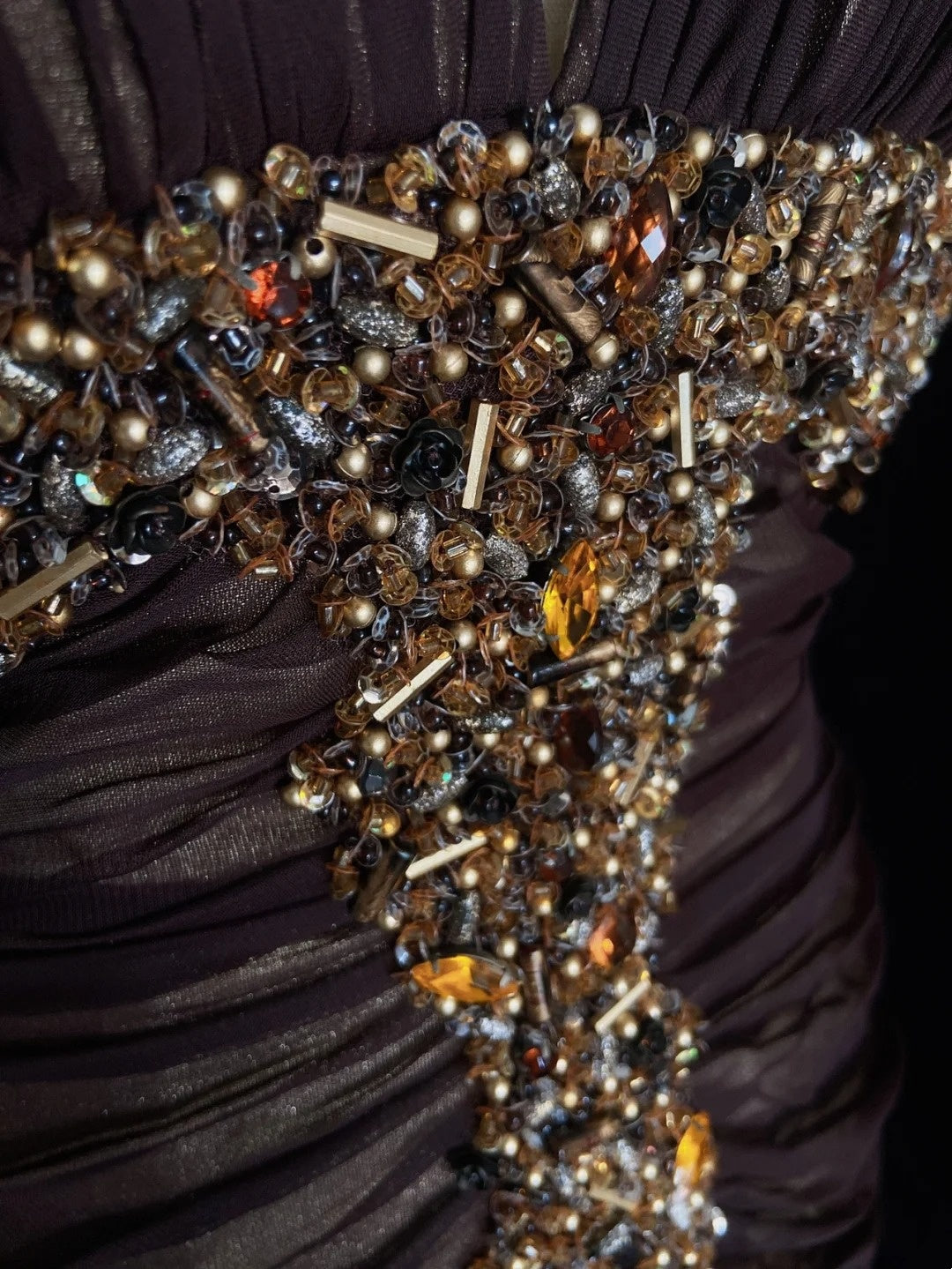 Vintage Prom Dresses Inspo Mermaid V Neck Brown Satin Long 1990s With Beading Formal Gowns N3352