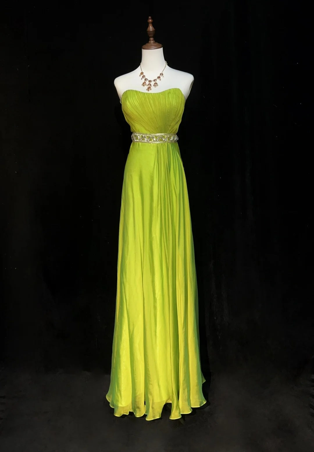 Vintage 90s Prom Dresses A Line Strapless Green Chiffon With Pleated Cape Formal Evening Outfits N3852