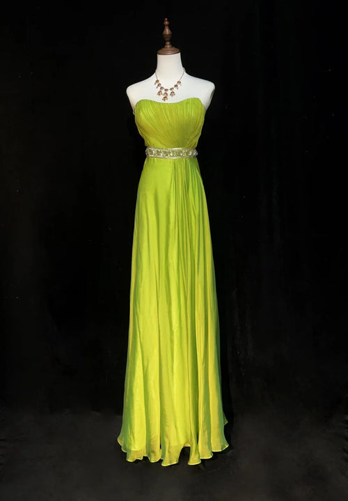 Vintage 90s Prom Dresses A Line Strapless Green Chiffon With Pleated Cape Formal Evening Outfits N3852