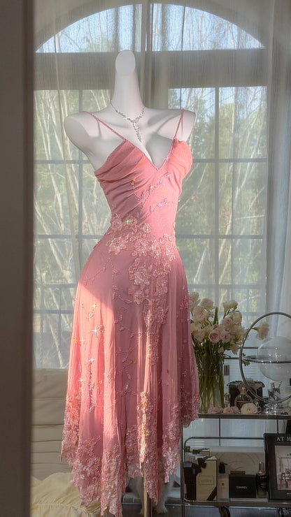 Elegant Prom Dresses Mermaid Spaghetti Strap Pink Chiffon Knee Length Formal Evening Outfits N3524