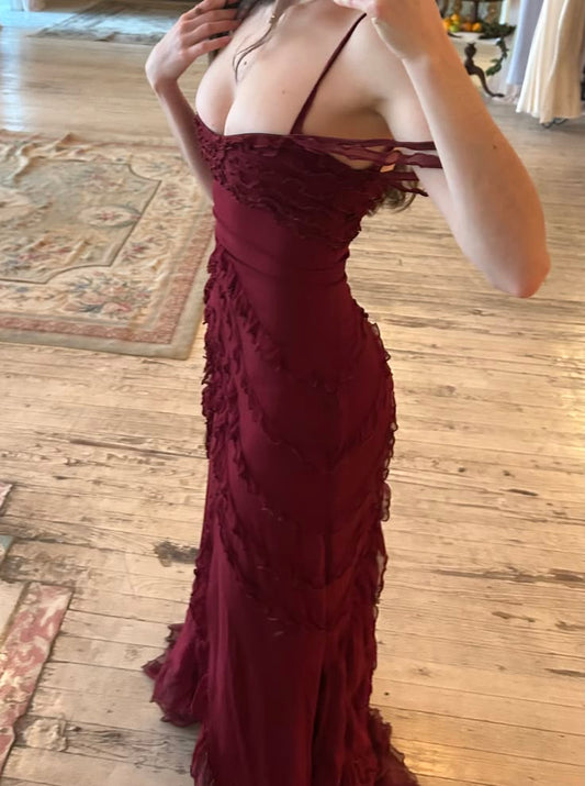 Pretty Mermaid Off The Shoulder Burgundy Slit Long Prom Dresses Formal Evening Dress N1622