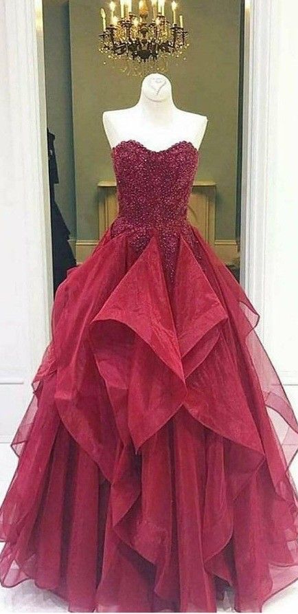 Ball Gowns Prom Dress Women Sweetheart Burgundy Tulle Layered Formal Dance Evening Party Gowns AB1713