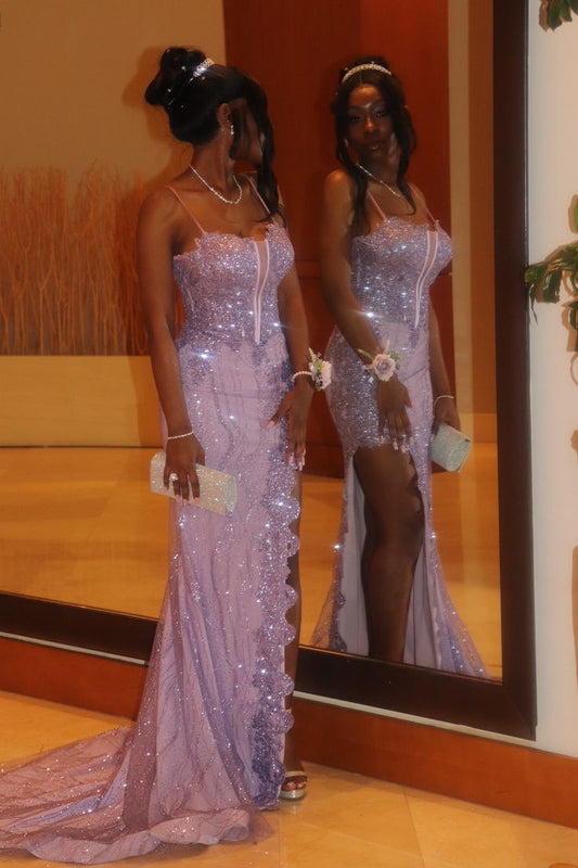 Glitery Senior Prom Dresses High Schools Inspiration Mermaid Spaghetti Straps Sequins Long Semi Formal Grad Prom Dress ForBlack Girls Teens AB2016
