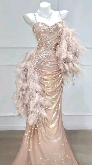 Sexy Mermaid Spaghetti Straps Pink With Pleated Long Prom Gowns N1878