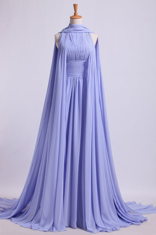 Simple A line High Neck Lilac With Scarf Chiffon Long Formal Fancy Prom Evening Dress Dinner Outfits Classy Party Gowns For Black Girls AB2117