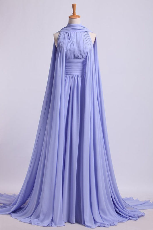 Simple A line High Neck Lilac With Scarf Chiffon Long Formal Fancy Prom Evening Dress Dinner Outfits Classy Party Gowns For Black Girls AB2117