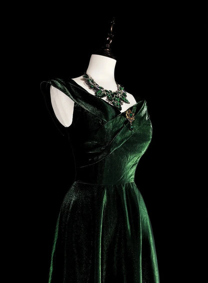 Vintage A Line Sweetheart Dark Green Velvet With Ruffles For High Schools Teens Prom Dresses Long Graduation Dress N1672