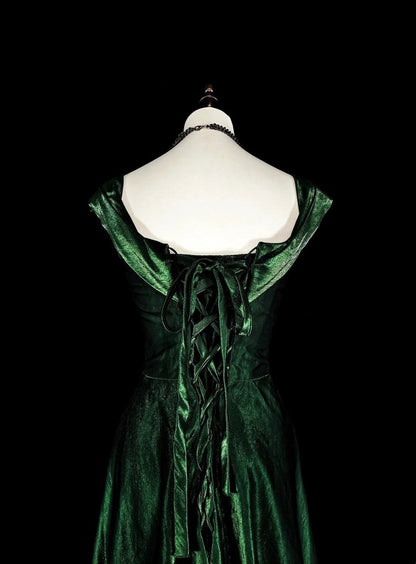 Vintage A Line Sweetheart Dark Green Velvet With Ruffles For High Schools Teens Prom Dresses Long Graduation Dress N1672