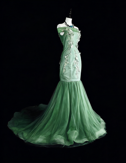 Vintage Mermaid Off The Shoulder Sage Green 70s Lace Long Prom Gown Party Wear Dresses N1836