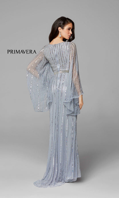 Dramatic Long-Sleeve Beaded Long Evening Gown 3672