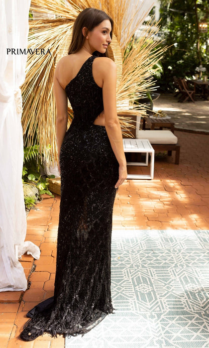 One-Shoulder Fringed Long Sequin Formal Gown 3766