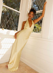 Classy Mermaid V Neck Slim Yellow Silk Satin Long Formal Fancy Prom Evening Dresses Dinner Outfits Classy Party Gown AB2057