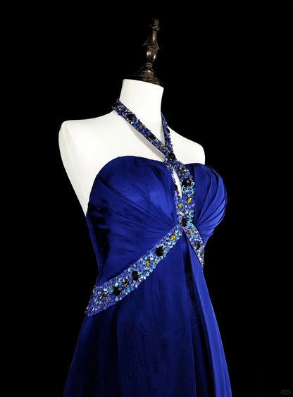 Vintage A line Royal Blue Chiffon 90s Evening Gowns Formal Birthday Dress Long Prom Dresses N1751