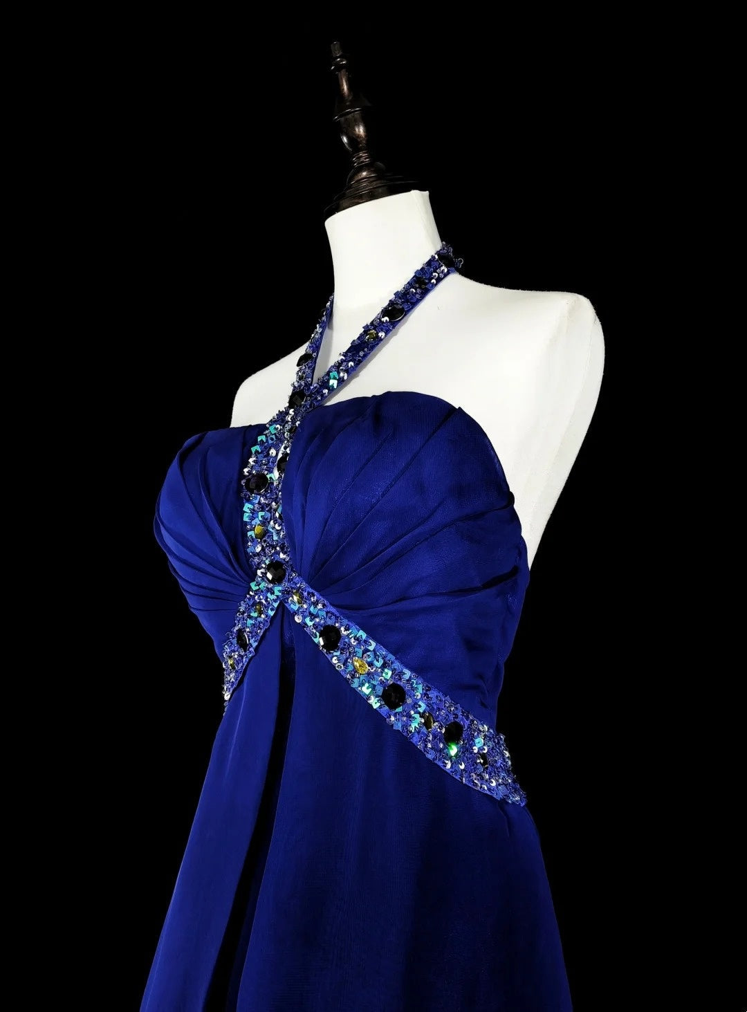 Vintage A line Royal Blue Chiffon 90s Evening Gowns Formal Birthday Dress Long Prom Dresses N1751
