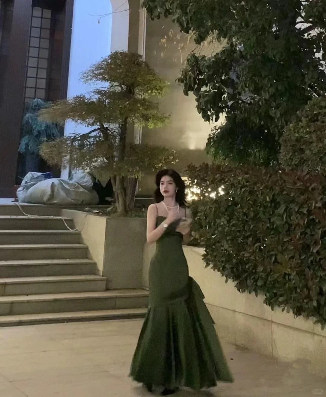 Stunning Chic Mermaid Spaghetti Strap Dark Green Satin With Pleated Formal Dress Long Prom Dresses N2823