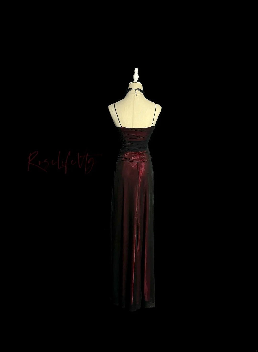 Beautiful Prom Dresses A line Burgundy Spaghetti Strap Black Tulle Long Evening Outfits N3434