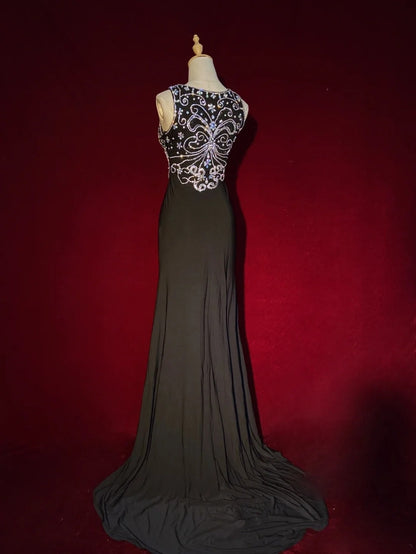 Modest Prom Dresses Mermaid Scoop Neck With Silver Beading Long Formal Evening Dress N3874