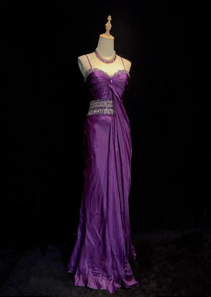 Vintage Prom Dresses Spaghetti Strap Mermaid Purple Chiffon With Beading Long Formal Evening Outfits N3866