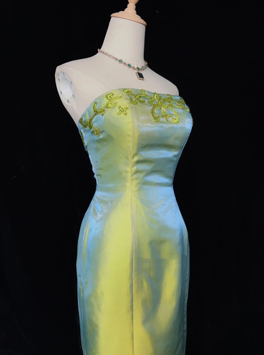 Vintage Prom Dresses Inspo Mermaid Strapless Sage Green Satin 90s With Beading For Women Formal Gowns N3330