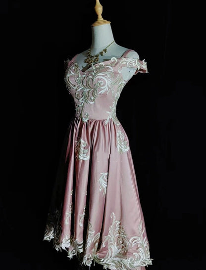 Modest Prom Dresses Inspo High Low Off The Shoulder Pink Satin With Lace For Women Formal Dress N3218