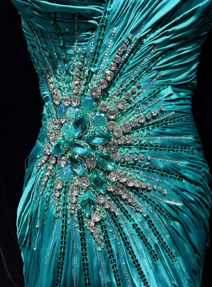 Modest Prom Dresses Inspo Mermaid V Neck Blue With Ruffled Beading For Women Formal Dress N3234