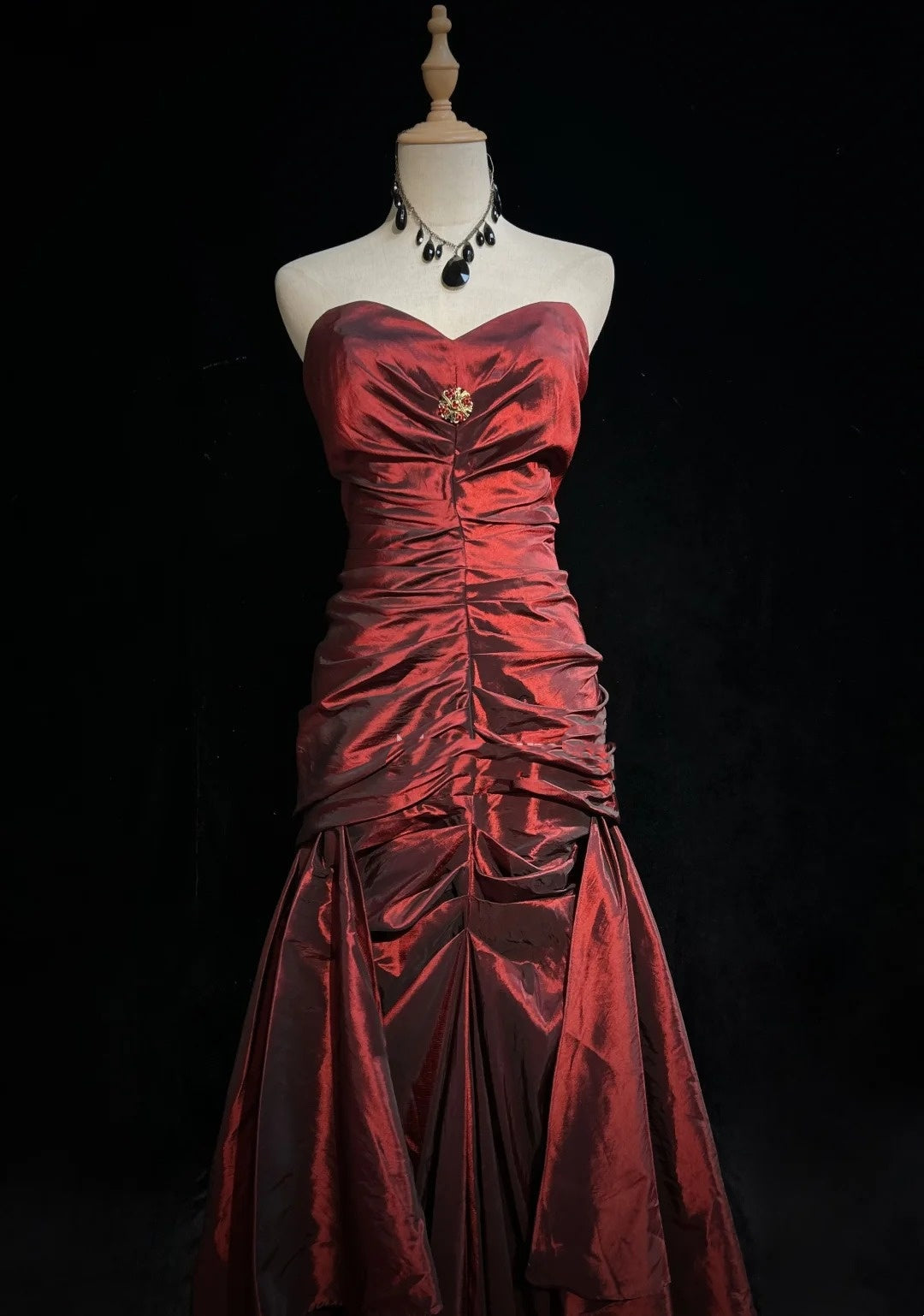Vintage 90s Prom Dresses Mermaid Sweetheart Burgundy Taffeta With Ruffled Long Prom Gown N3031