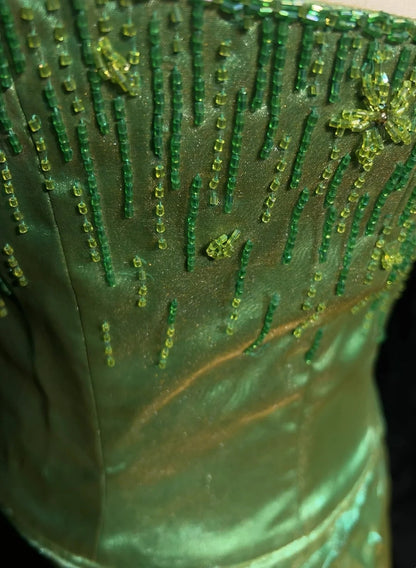 Elegant Prom Dresses Ball Gown Spaghetti Strap Green Organza With Beaded Long Formal Gown N2914