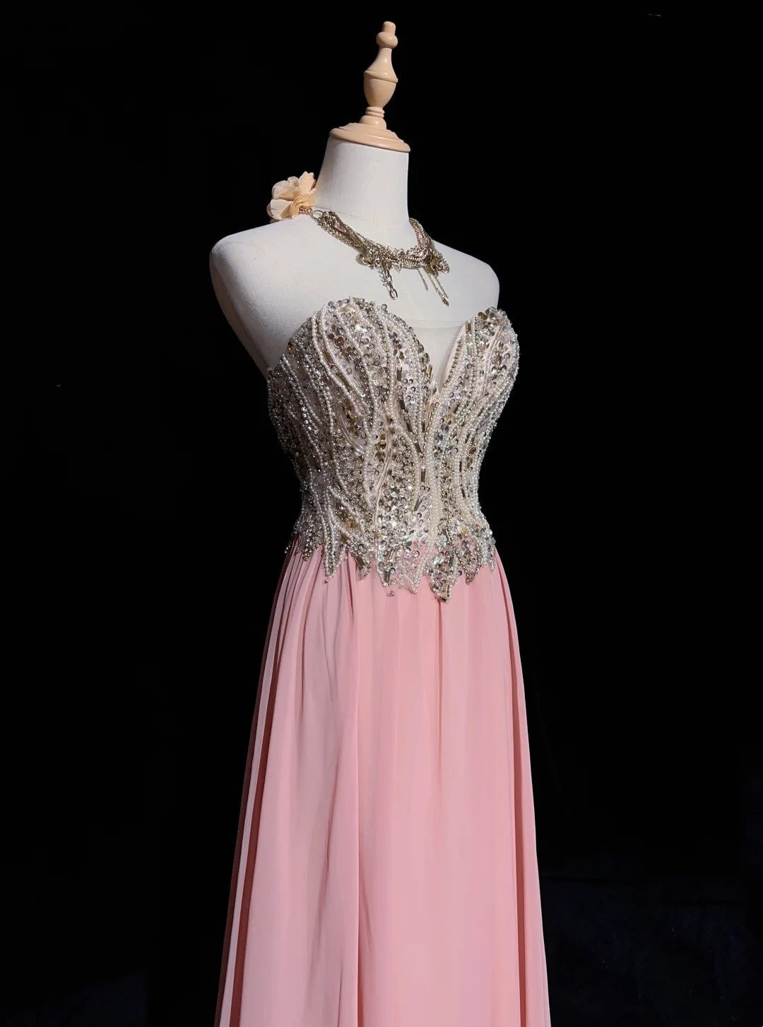 Vintage Prom Aesthetic Dresses A Line Sweetheart Blush Pink Chiffon With Beading Long Formal Dress N3032