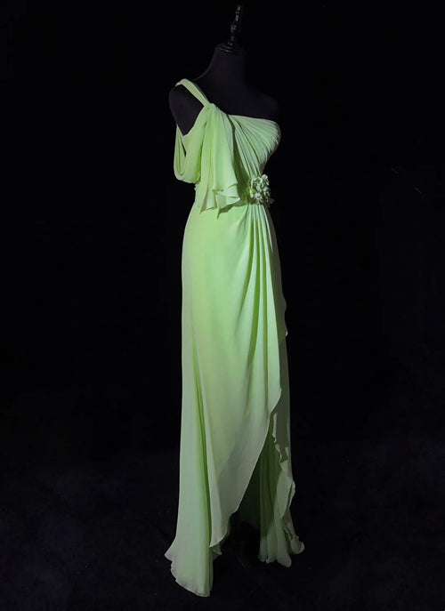Beautiful Prom Dresses A line One Shoulder Chiffon Green With Ruffled Long Evening Outfits N3383