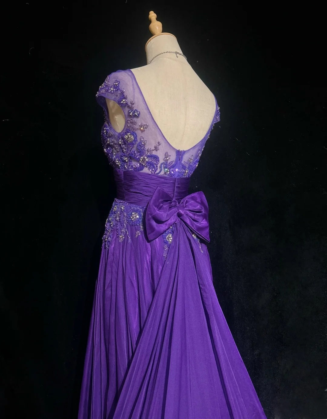Vintage Prom Dresses A Line Bateau Purple Chiffon 80s With Beading Long Formal Evening Outfits N3899