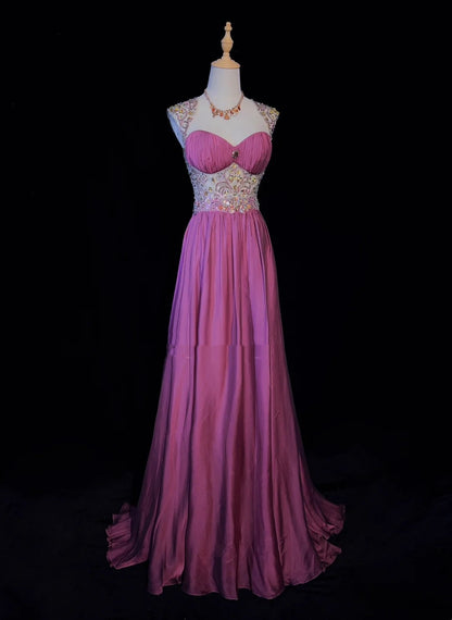 Beautiful Prom Dresses A Line Sweetheart Hot Pink With Beaded Bodice Chiffon Long Evening Outfits N3349