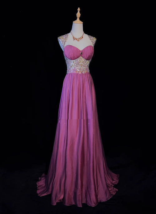 Beautiful Prom Dresses A Line Sweetheart Hot Pink With Beaded Bodice Chiffon Long Evening Outfits N3349