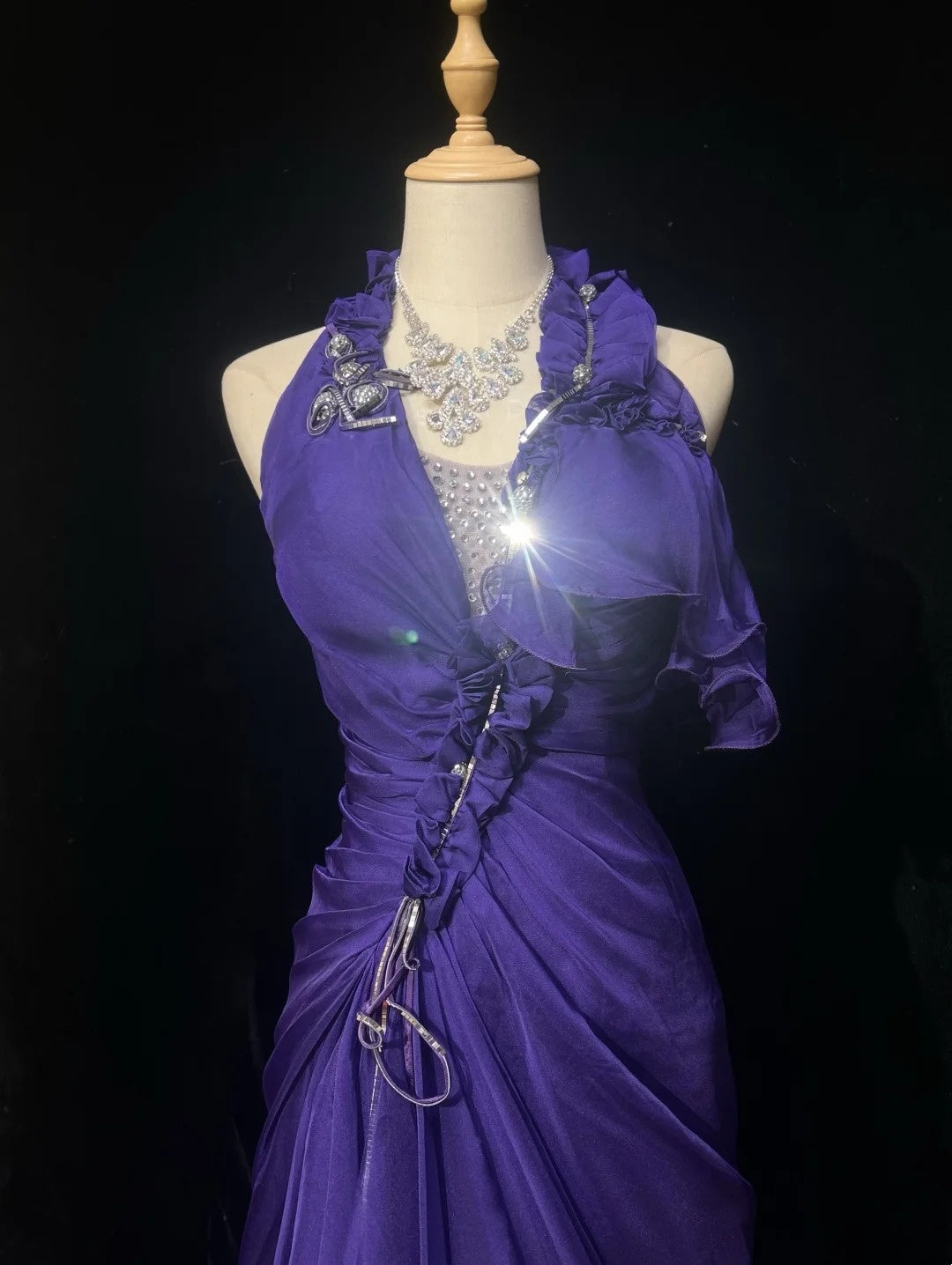 Vintage Prom Dresses 1960s Mermaid V Neck Purple Chiffon With Ruffled Long Prom Gown N3110