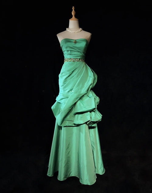 Beautiful Prom Dresses Ball Gown Sweetheart Green Satin With Ruffled Long Evening Outfits N3379