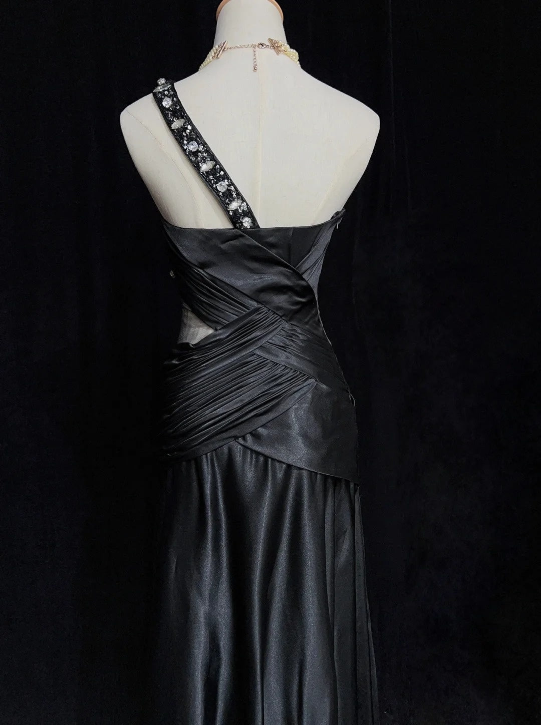 Vintage Prom Dresses 80s Mermaid One Shoulder Black Tie Dress With Beading Semi Formal Evening Outfits N3636