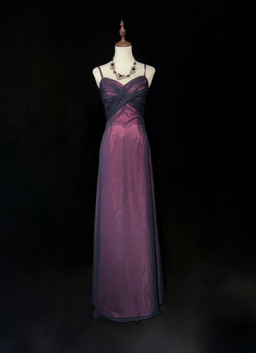 Vintage Prom Aesthetic Dresses A Line Spaghetti Strap Burgundy Black Chiffon Long Formal Dress N3016