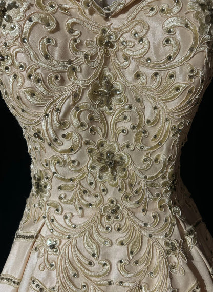 Vintage Prom Dresses 80s Ball Gown Off The Shoulder Champagne With Beading Evening Outfits N3468