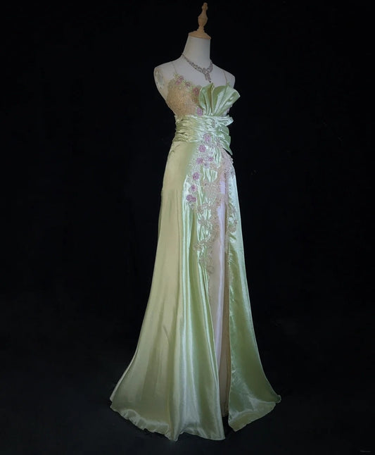 Elegant Prom Dresses Inspo Mermaid Spaghetti Strap Sage Green Satin With Lace Beading For Women Formal Dress N3230