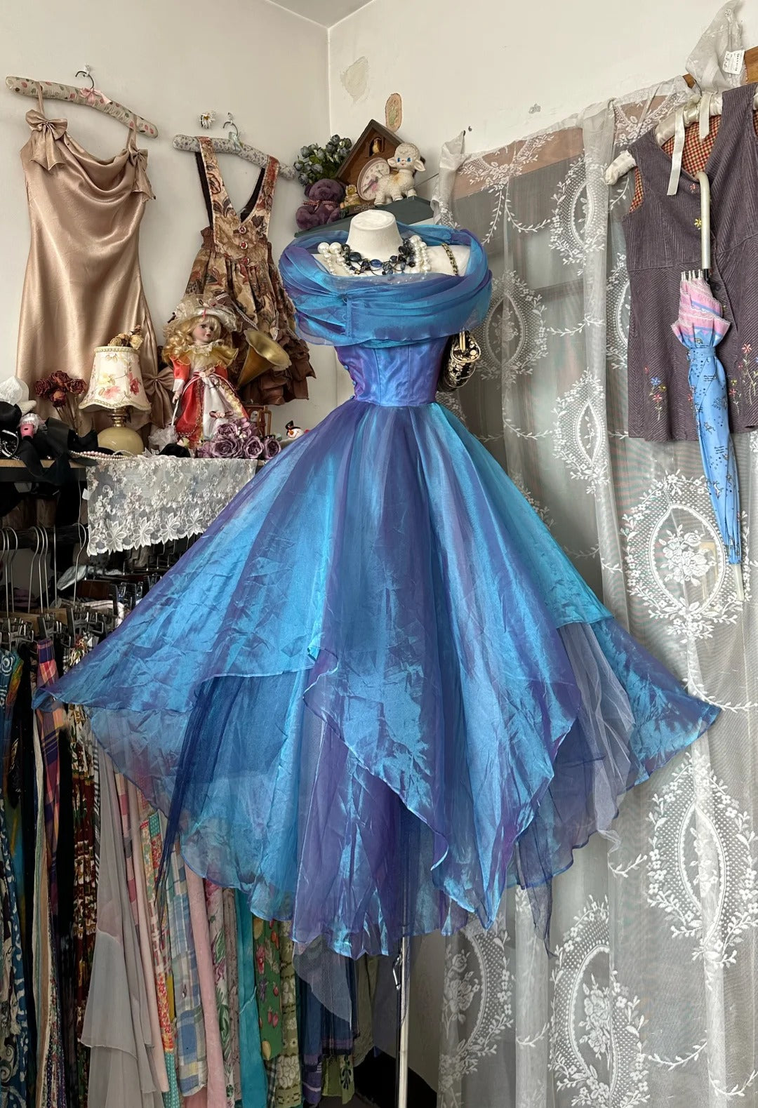 Classy Prom Dresses Ball Gown Sweetheart Blue Organza Tea Length Long Formal Evening Outfits N3769