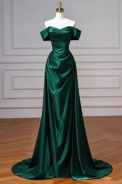 Navy Prom Dress Blue Off The Shoulder Formal Dress with Detachable Train N1853