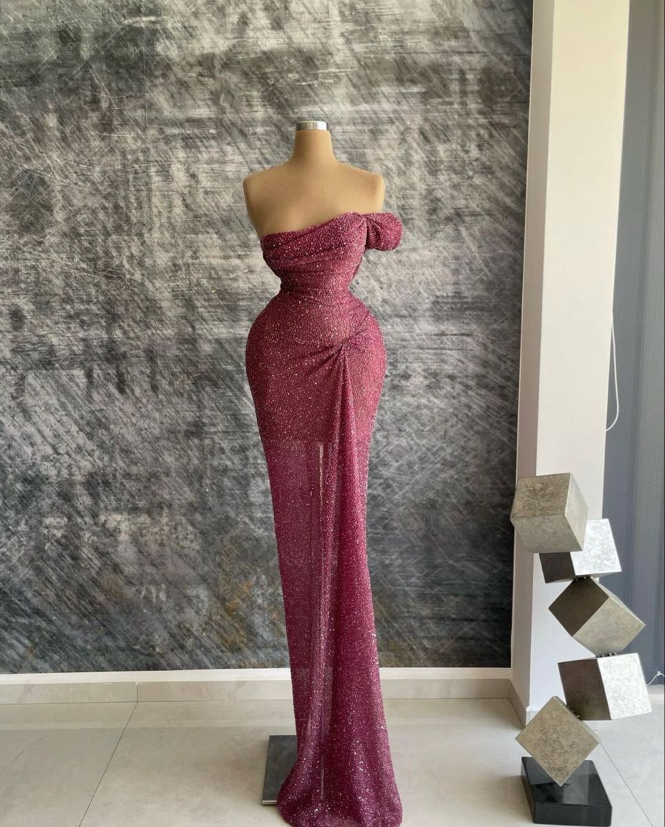 Elegant Mermaid Strapless Sequins With Pleated Long Formal Prom Evening Dress Dinner Outfits Party Gowns AB2075