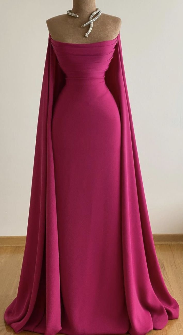 Elegant Mermaid Strapless Satin Fuchsia With Pleated Long Formal Prom Evening Dress Dinner Outfits Party Gowns AB2076