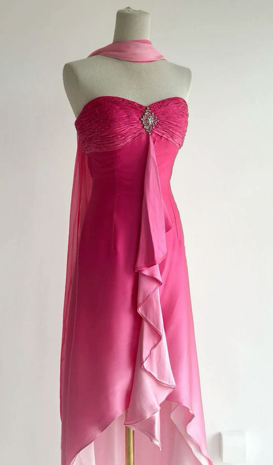 Vintage Y2K A line 2000s Pink Ombre Gown Gradient Colors Sleeveless Formal Dress 21st Birthday Prom Dresses N2409