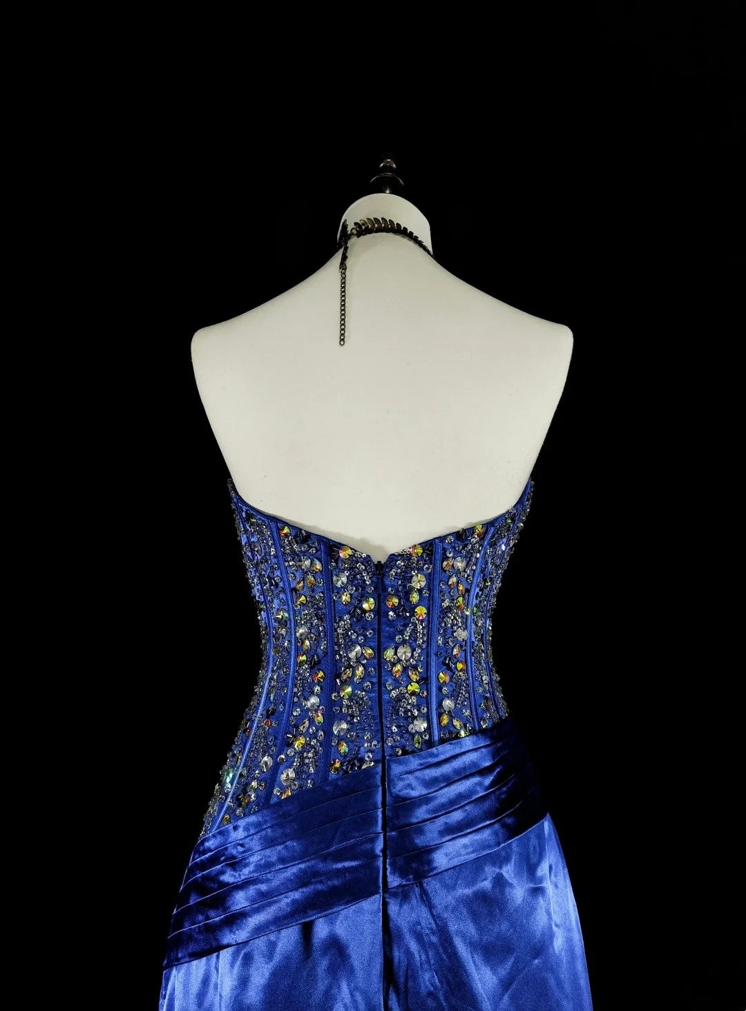 Vintage A line Sweetheart Royal Blue 70s Satin With Beadings Long Prom Gown Party Wear Dresses N1831