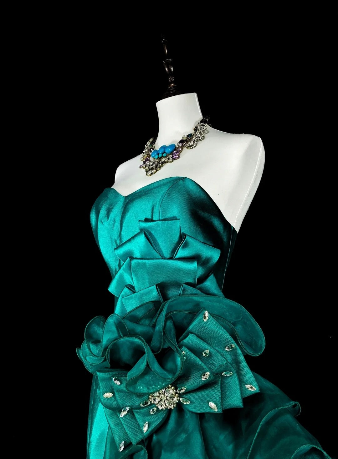 Vintage Mermaid Sweetheart Green 70s Satin Long Prom Gown Party Wear Dresses4 N1834